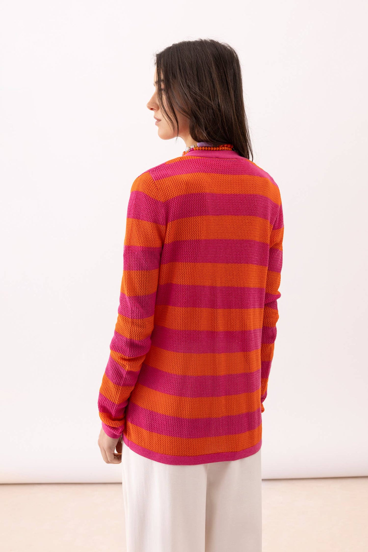 Lanidor Cardigan mit Blockstreifen - Pink & Orange, Viskose Baumwollmix