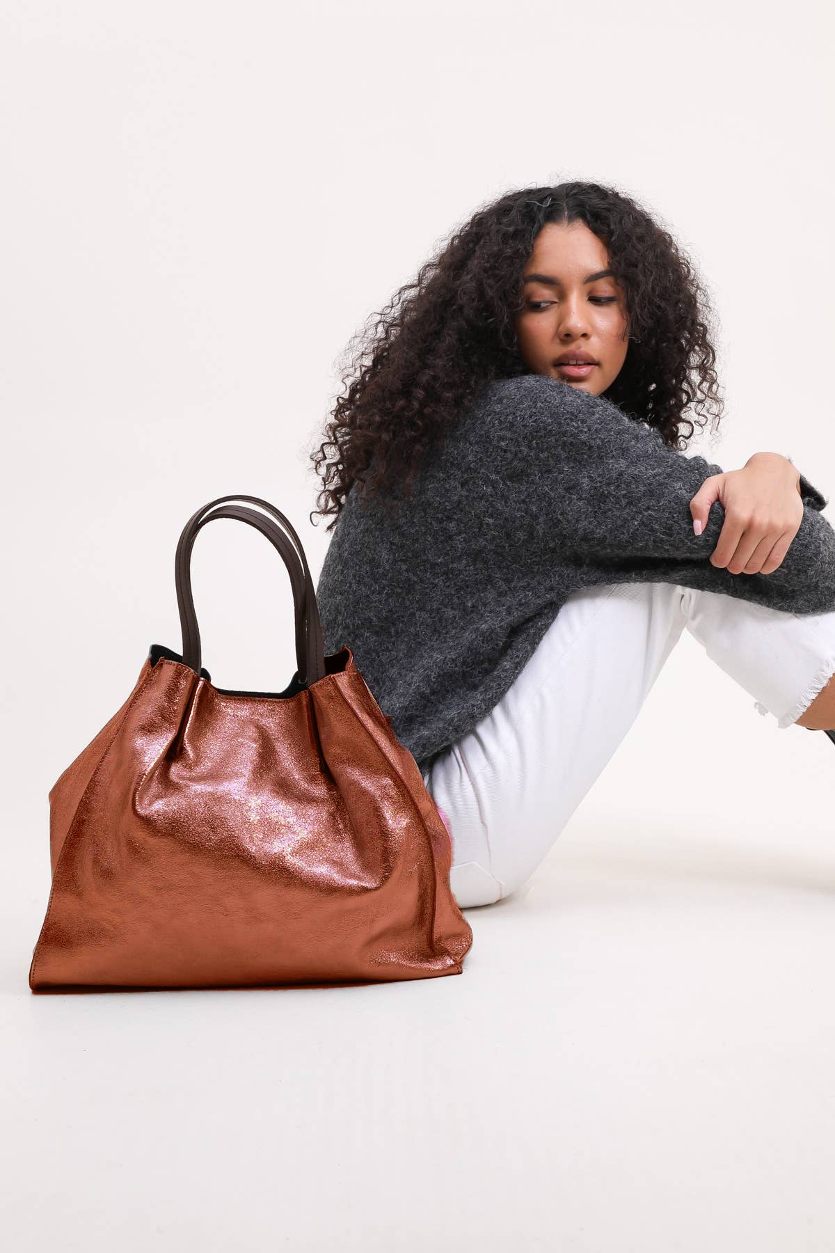 Lederhandtasche in Bronze