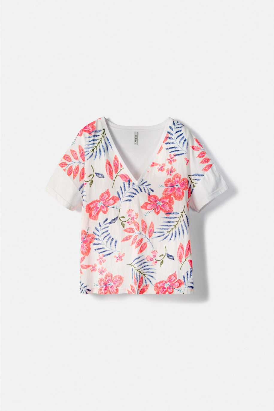 Lanidor T-Shirt "Tropical Vibes" - Blumenprint aus 100% Baumwolle