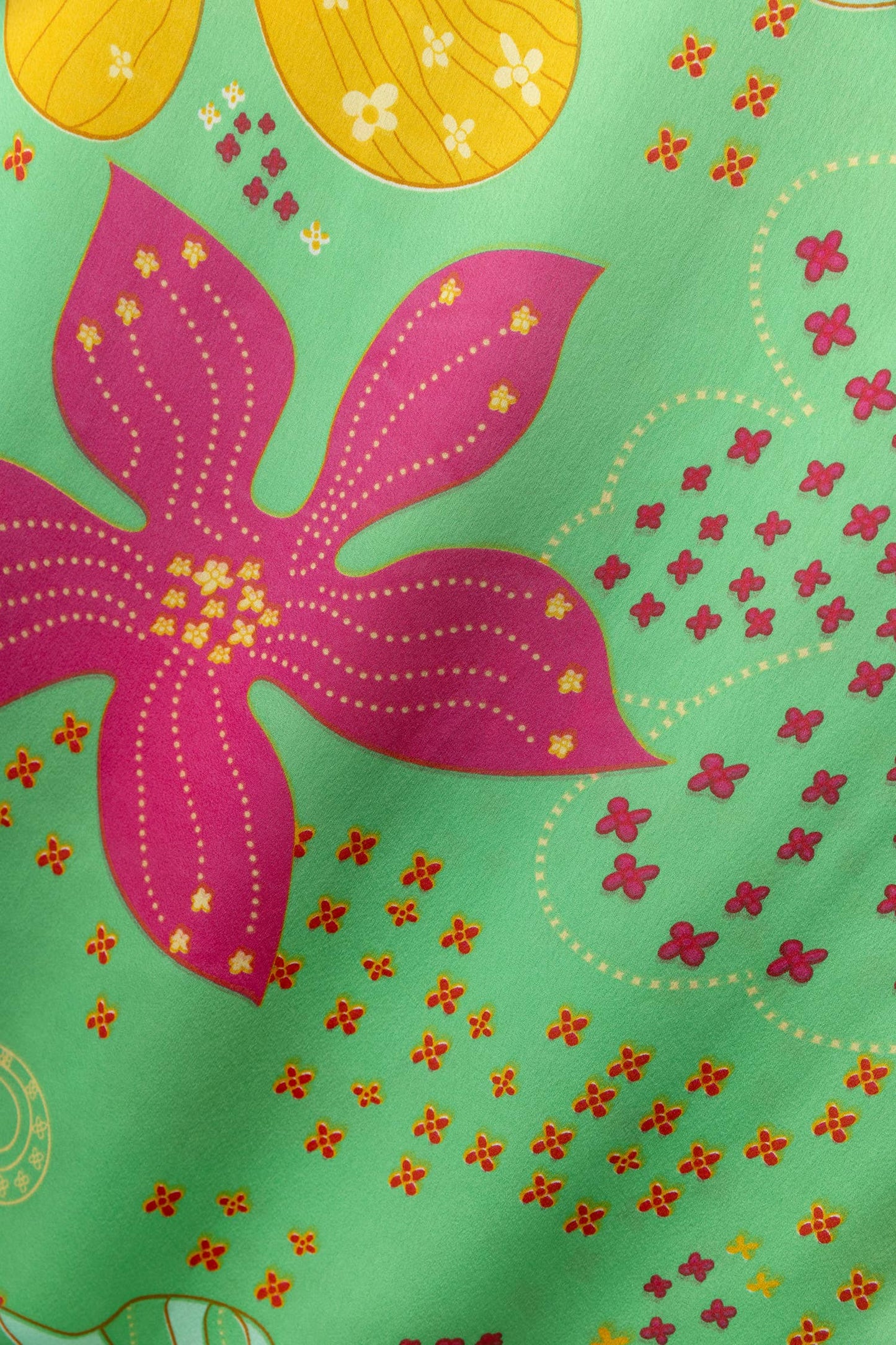 Lanidor Schal mit tropischem Print - Grün, Pink & Gelb - Sommer Accessoire mit Flower Power