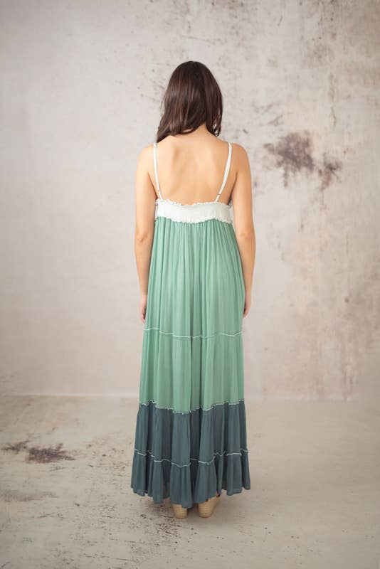 Maxikleid "Megan" - Aquamarin- und Grüntönen - 100% Viskose
