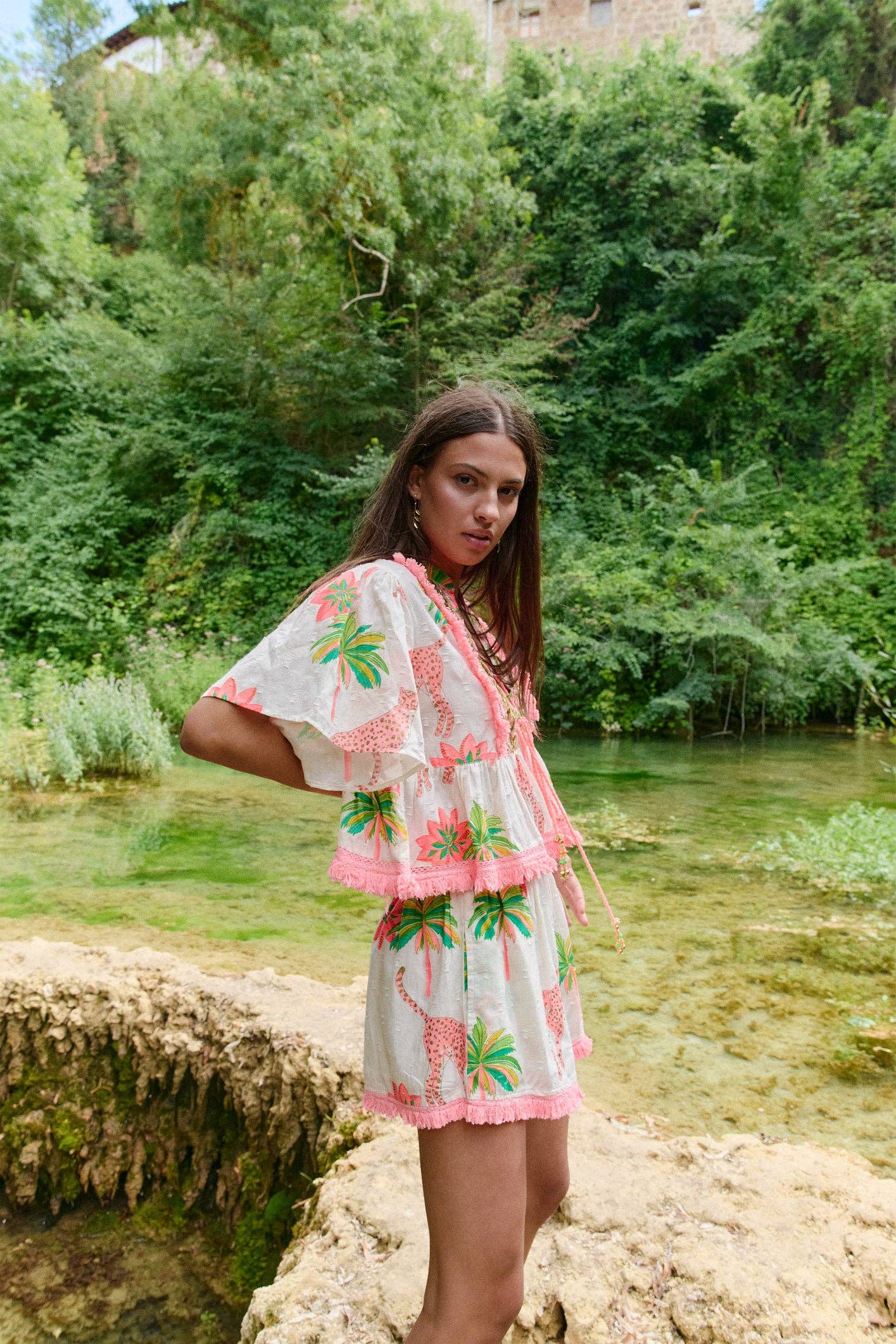 Set "Namibia": Bluse & Short - Leo meets Palm trees