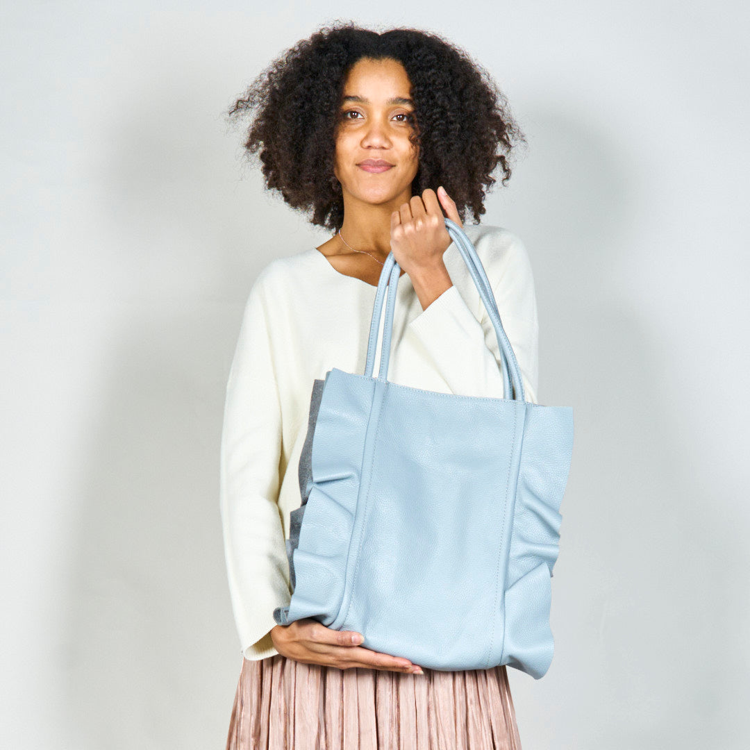 Lässige Ledertasche "Tote Bag Eva" - Hellblau
