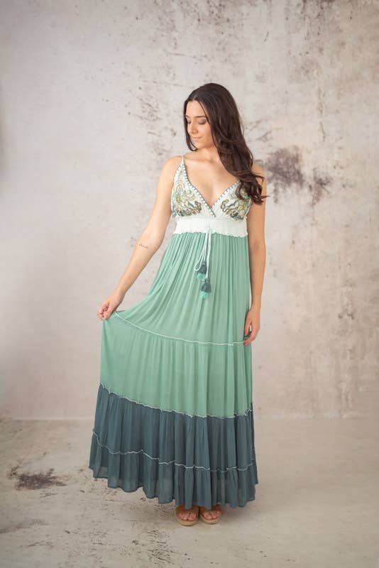 Maxikleid "Megan" - Aquamarin- und Grüntönen - 100% Viskose