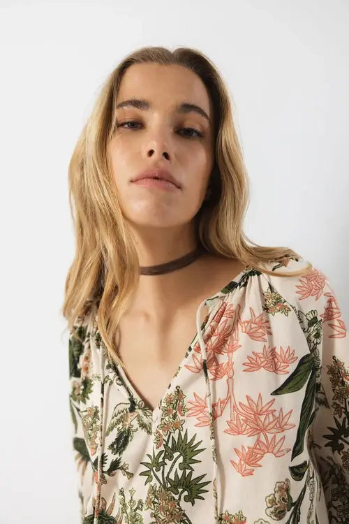 Lanidor Bluse "Botanica" aus 100% Baumwolle mit Bindebändchen