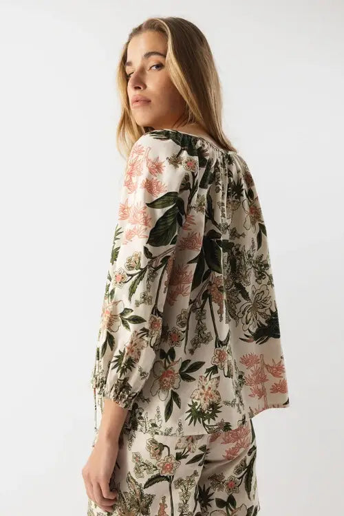 Lanidor Bluse "Botanica" aus 100% Baumwolle mit Bindebändchen