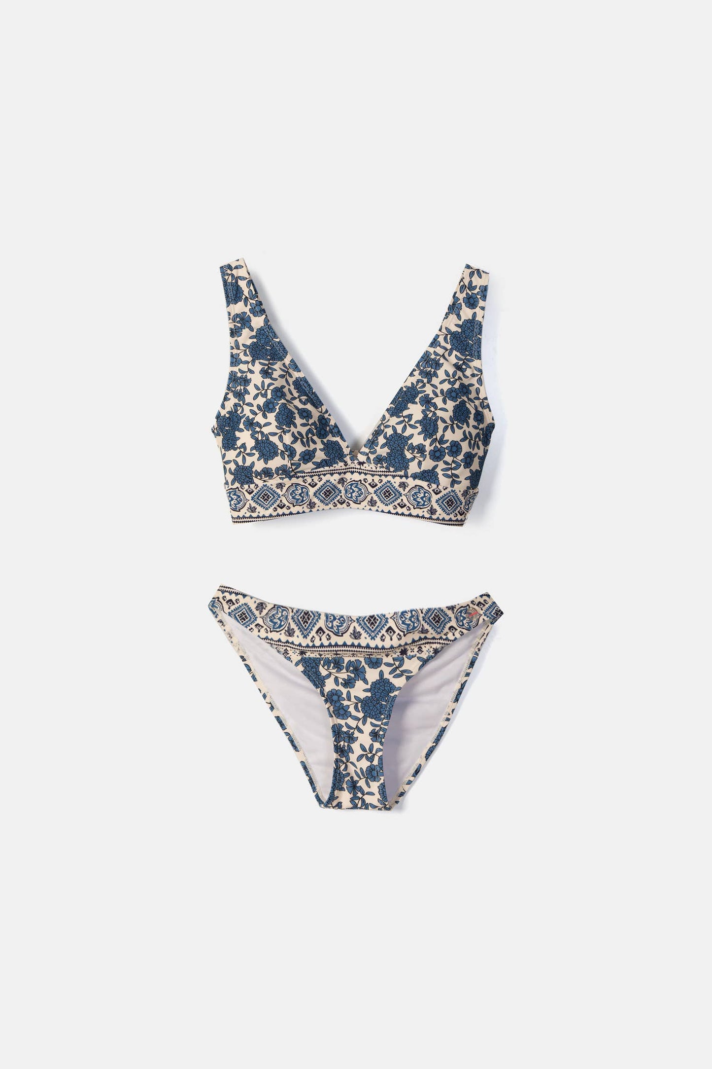 Lanidor Bikiniset Mediterranean Bloom - Blau Weiß mit floraler Bordüre