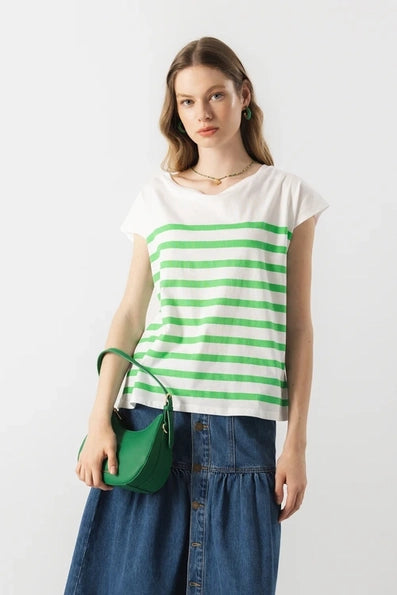 Lanidor T-Shirt mit grünen Streifen - lässiges Basic mit französischem Flair