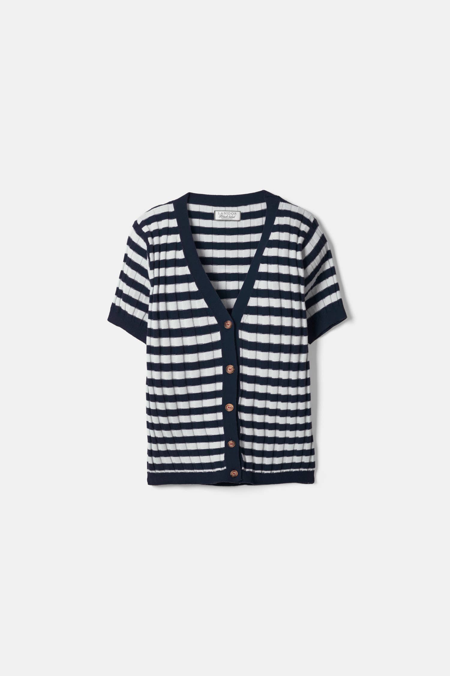 Lanidor- Gestreifte Kurzarm-Strickjacke aus Baumwolle - Maritimer Cardigan mit Knöpfen
