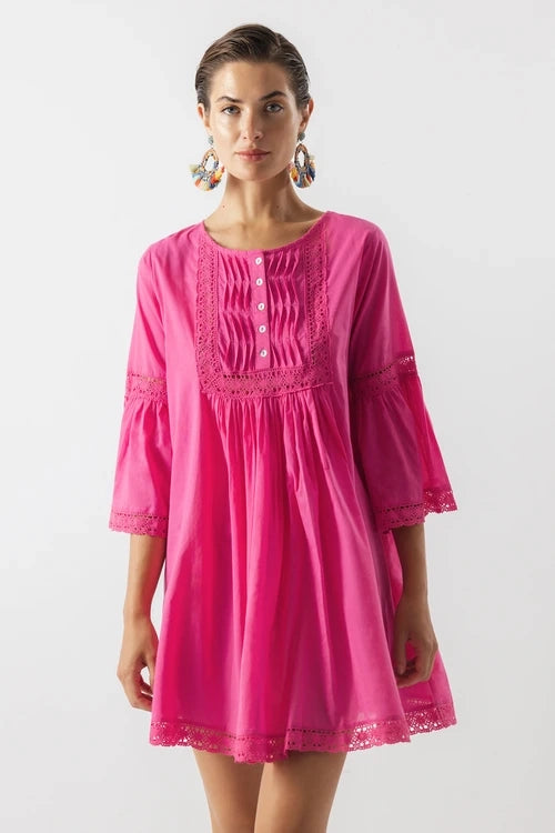 Kurzes Baumwollkleid von Lanidor in Pink - Romantik trifft Sommerfeeling