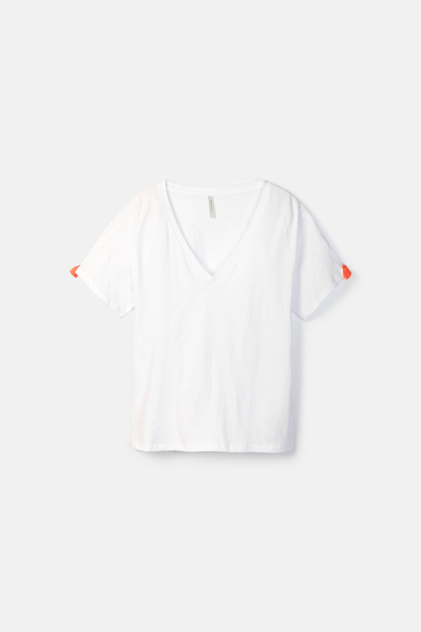 T-Shirt mit V-Ausschnitt und Ärmeldetail - "Clean" - Weiß