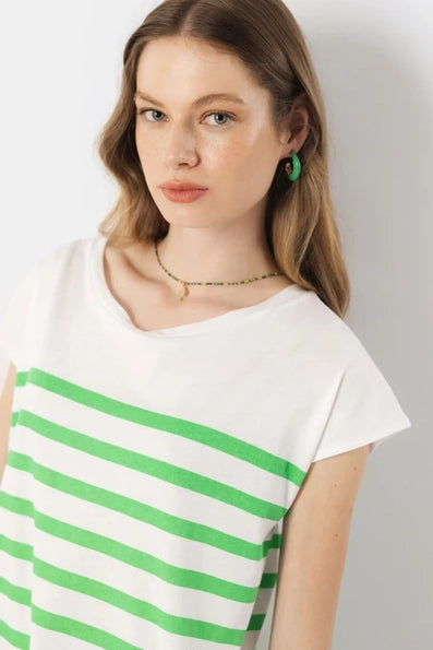 Lanidor T-Shirt mit grünen Streifen - lässiges Basic mit französischem Flair
