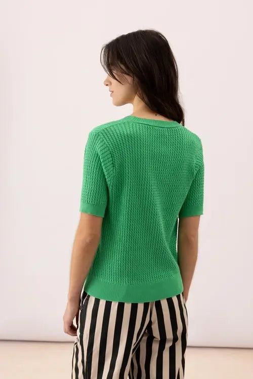 Lanidor Cardigan aus 100% Baumwolle - Kurzarm-Strickjacke mit feiner Zopfstruktur in Grün