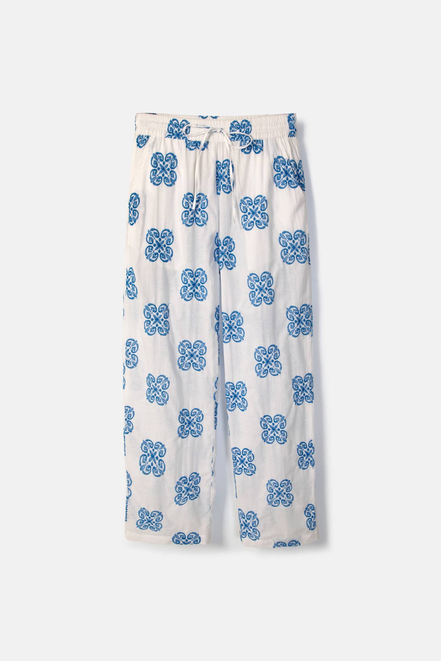 Lanidor Sommerhose „Azulejo“ – Weite Hose mit blauer Stickerei