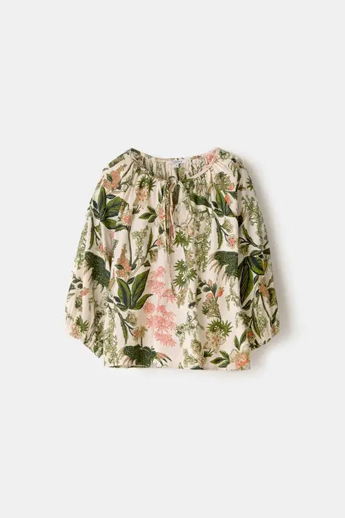 Lanidor Bluse "Botanica" aus 100% Baumwolle mit Bindebändchen