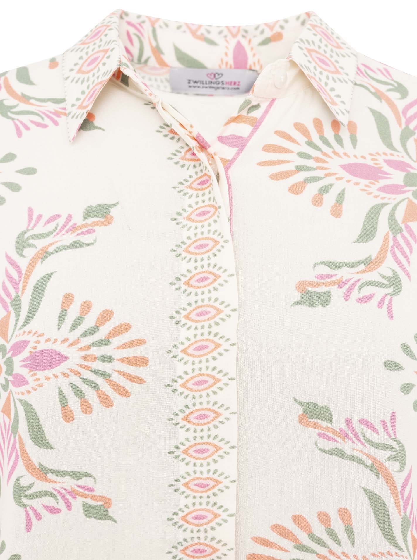 Zwillingsherz Bluse aus 100% Viskose mit floralem Print - Rosa/Grün