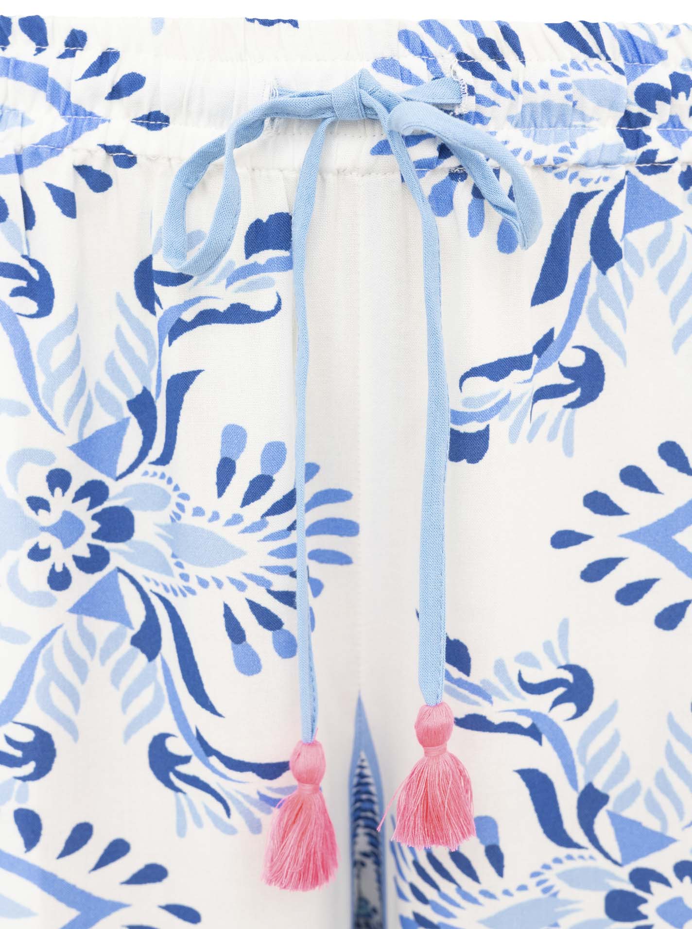 Zwillingsherz Hose aus 100% Viskose mit floralem Print - Blautöne