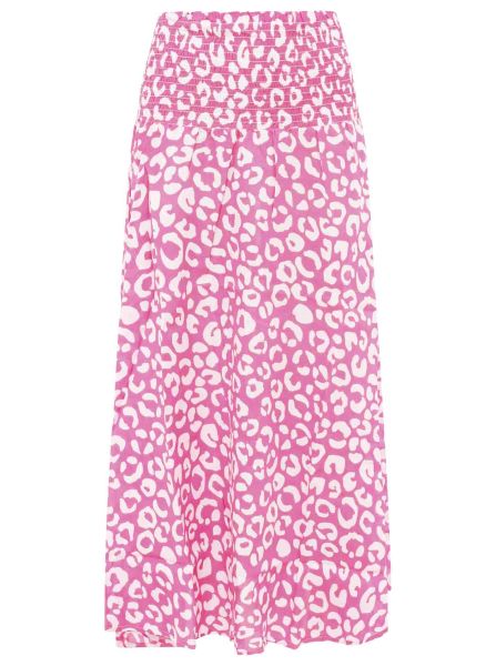 Viskose-Rock in Midilänge mit Leoprint in Pink - Zwillingsherz
