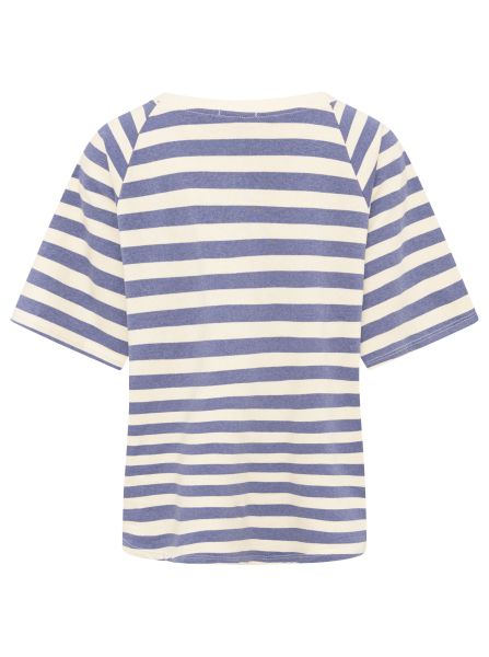 Zwillingsherz Oversized Sweatshirt mit Streifen - 100% Baumwolle, Blau-Creme