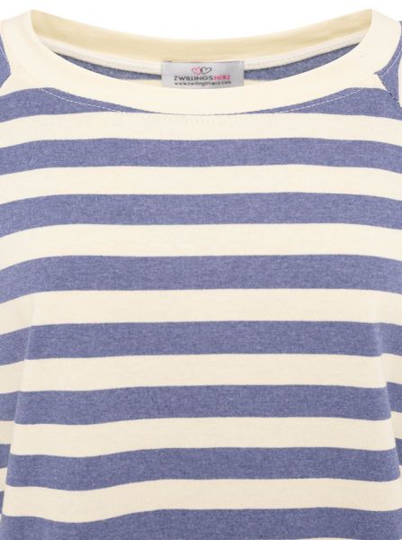 Zwillingsherz Oversized Sweatshirt mit Streifen - 100% Baumwolle, Blau-Creme