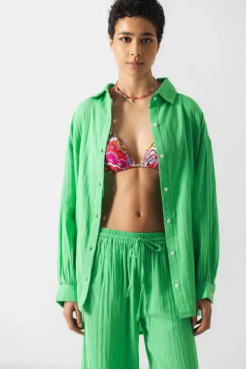 Lanidor Oversize-Bluse in Grün - Luftige Sommerbluse mit Struktur