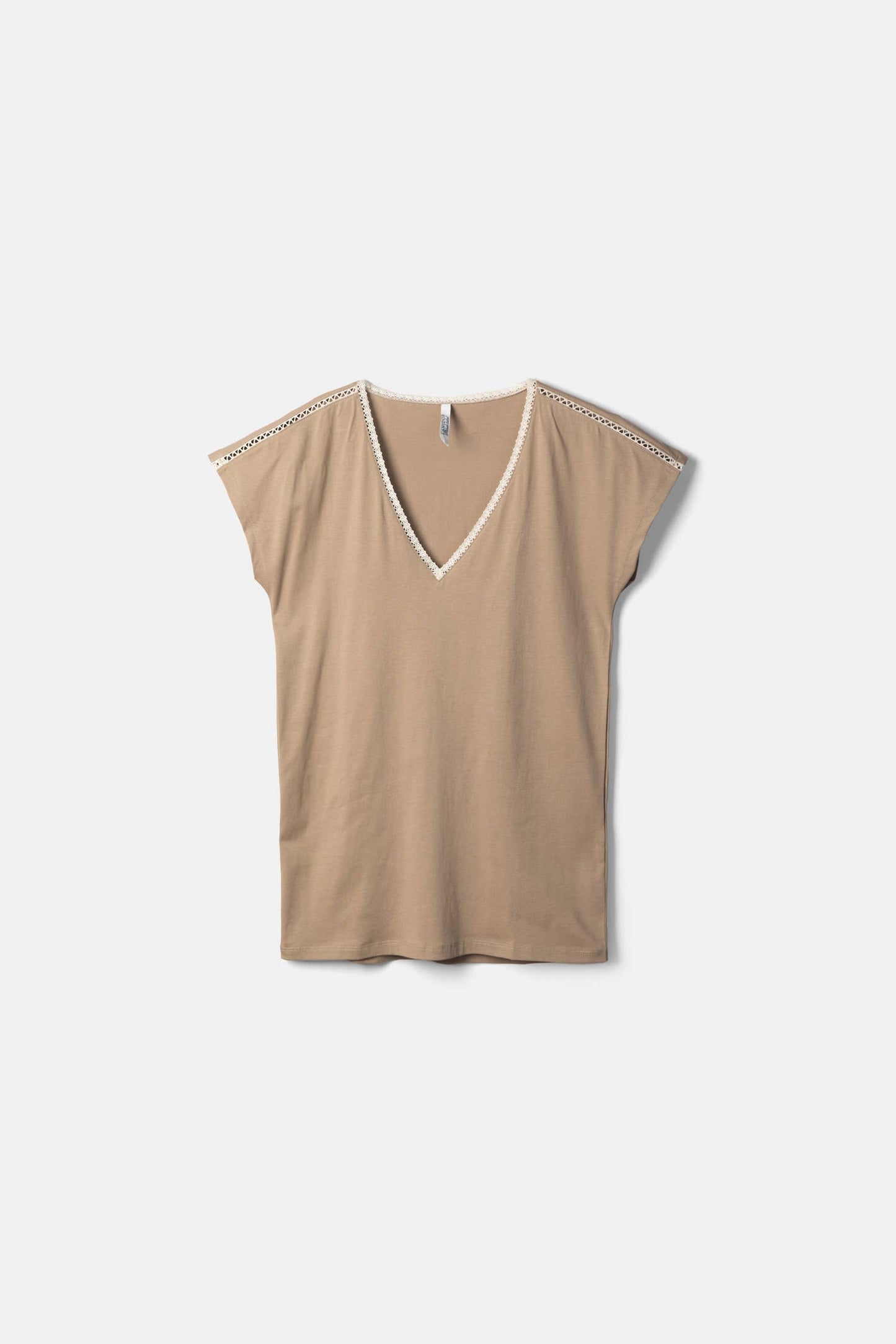Lanidor T-Shirt in Beige mit Zierkante - Baumwollmix - Made in Portugal