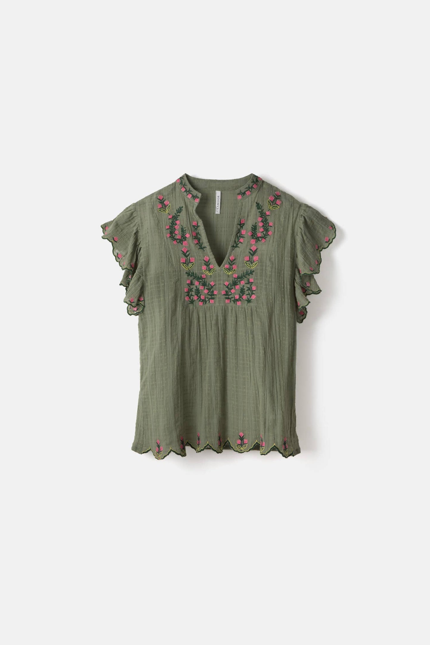 Lanidor Bluse "Floral Dream" in Khaki - 100% Baumwolle