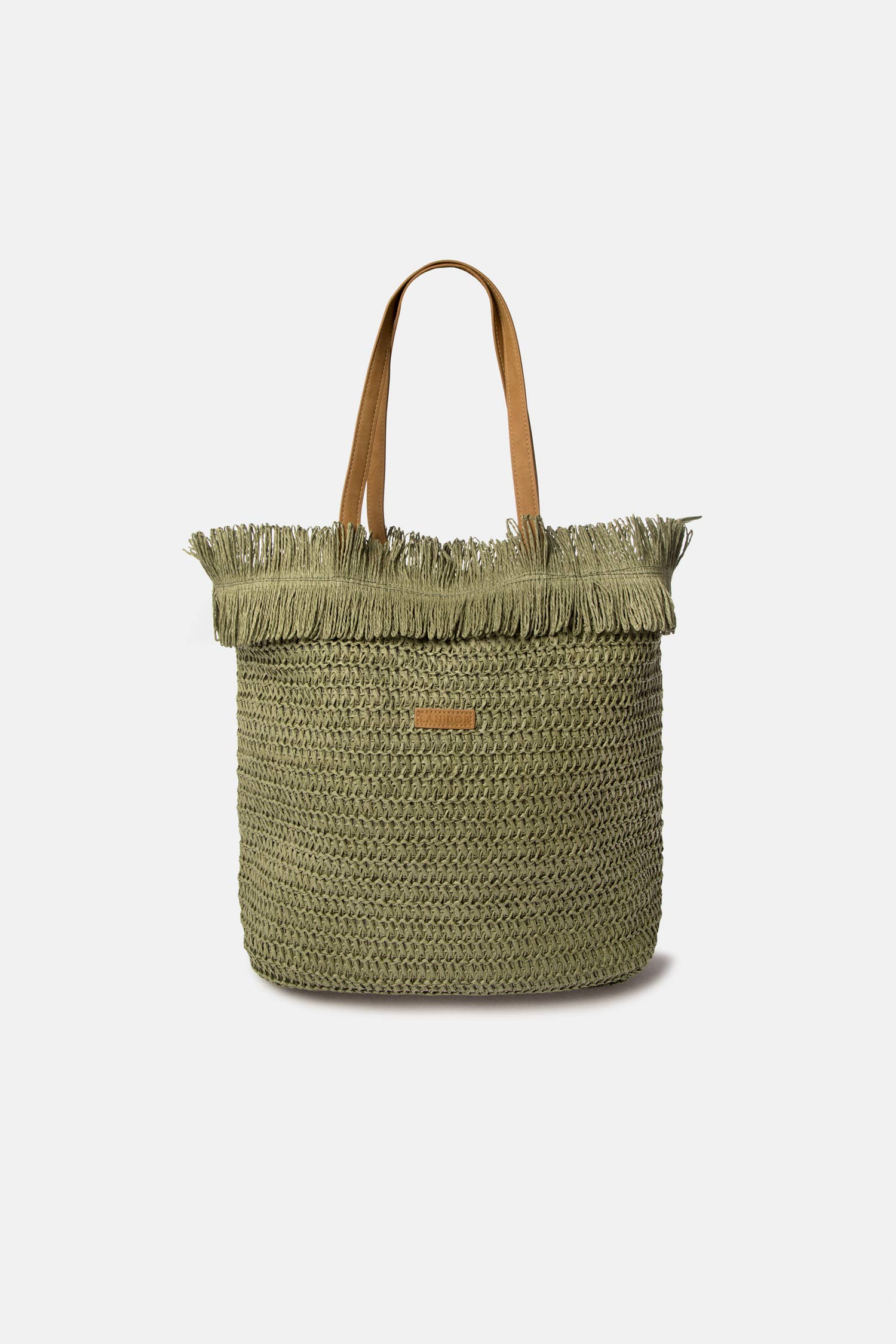 Lanidor Strandtasche mit Fransen -| Khaki| Papiergarn