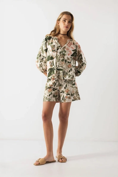 Lanidor Shorts "Botanica" aus 100% Baumwolle mit Bindegürtel