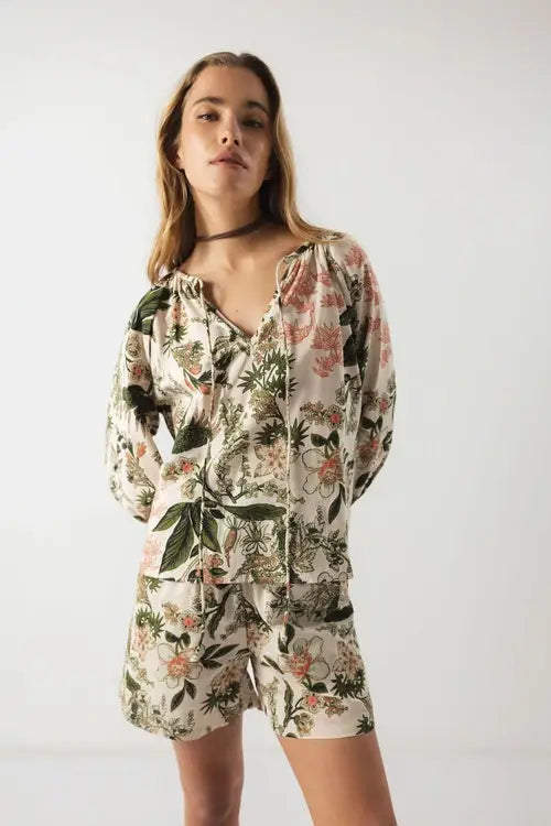 Lanidor Bluse "Botanica" aus 100% Baumwolle mit Bindebändchen