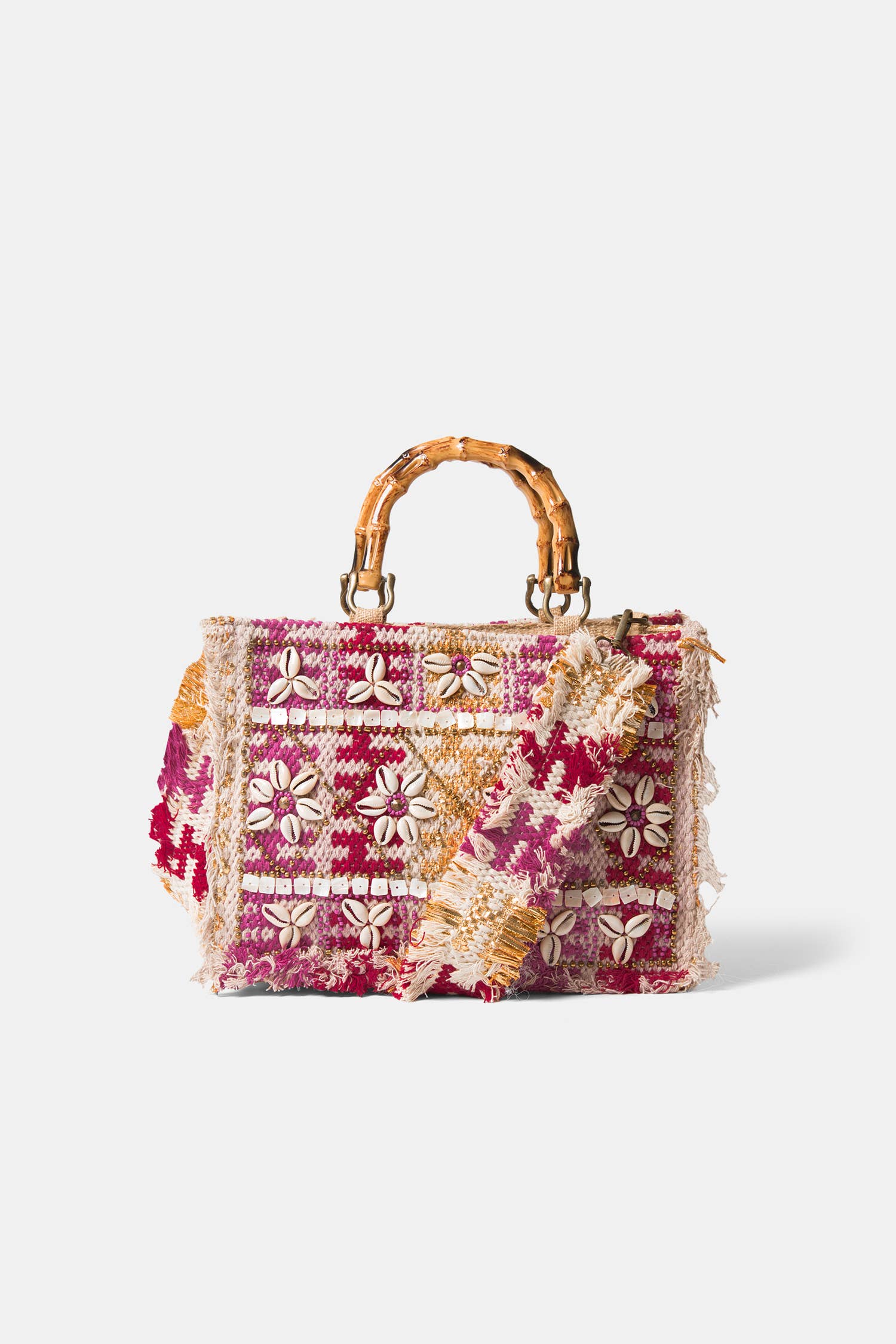 Lanidor Tasche mit Kaurimuscheln - Pink - Gold - Bohodetails