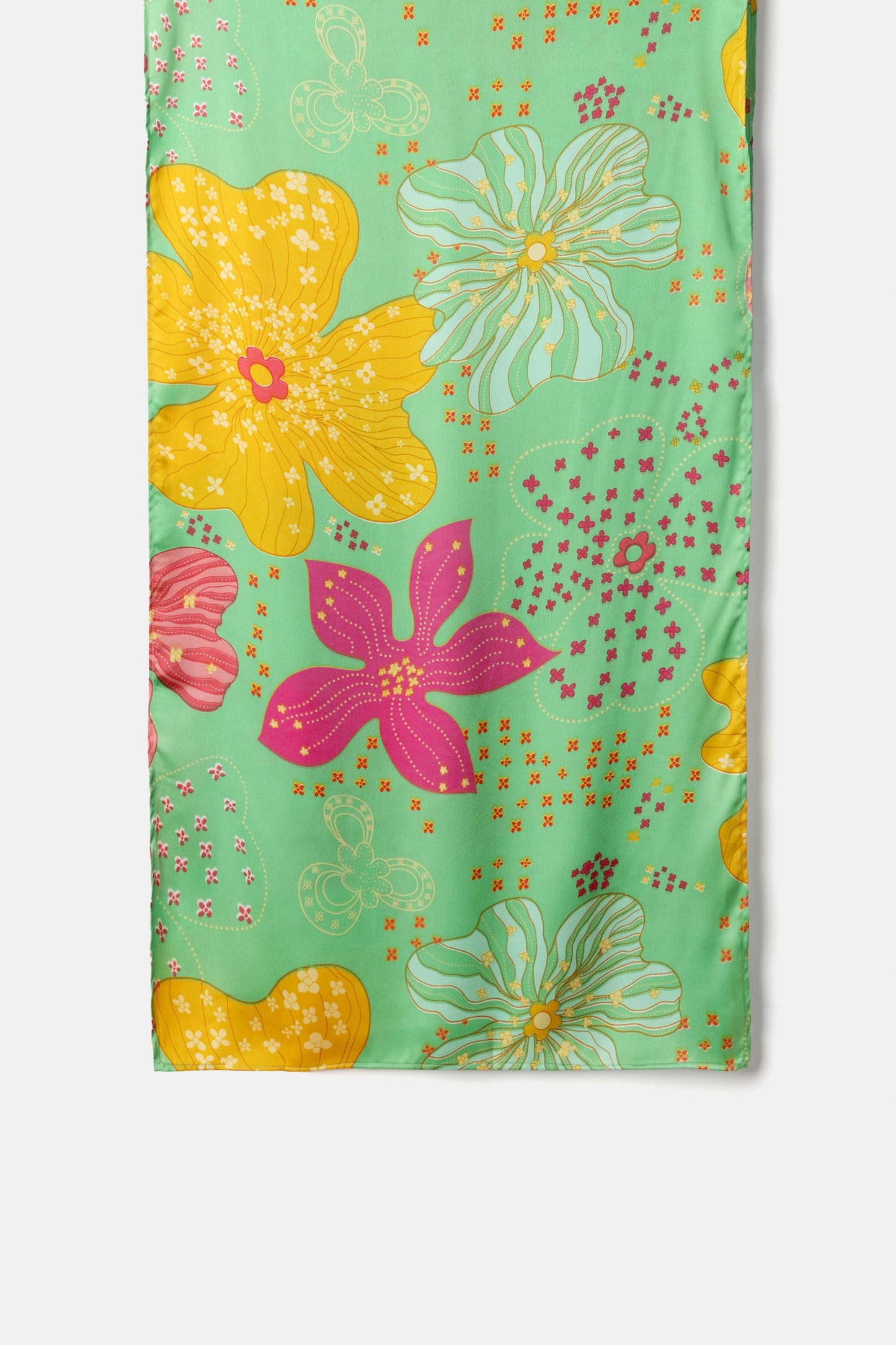 Lanidor Schal mit tropischem Print - Grün, Pink & Gelb - Sommer Accessoire mit Flower Power