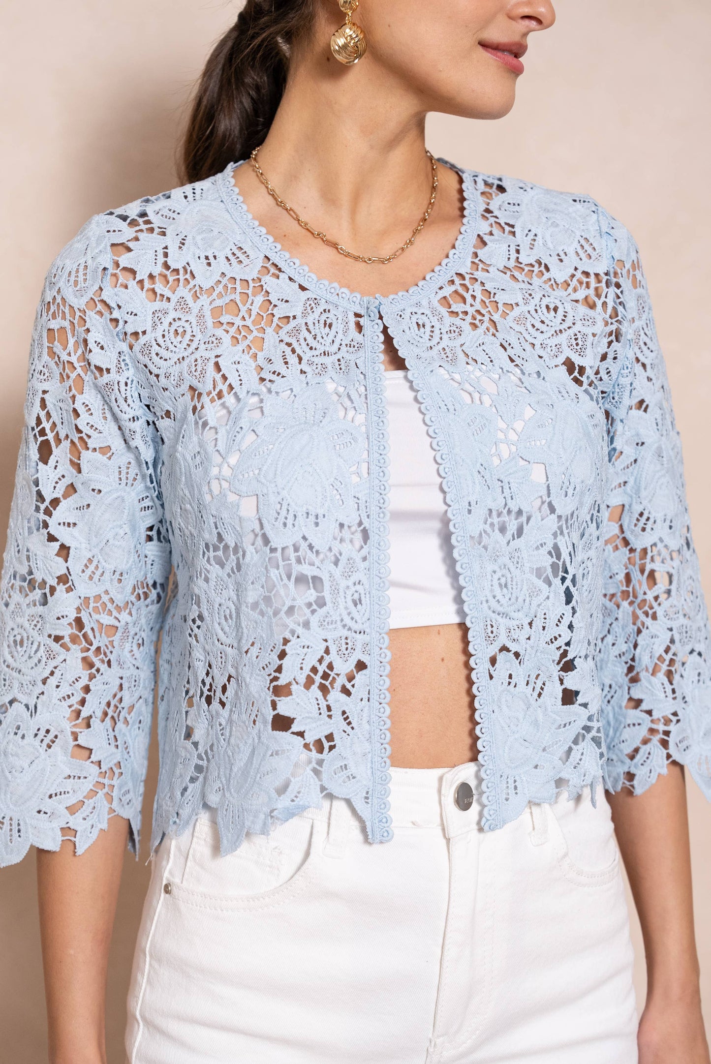 Selena Bolero-Weste aus Guipure-Spitze - Himmelblau