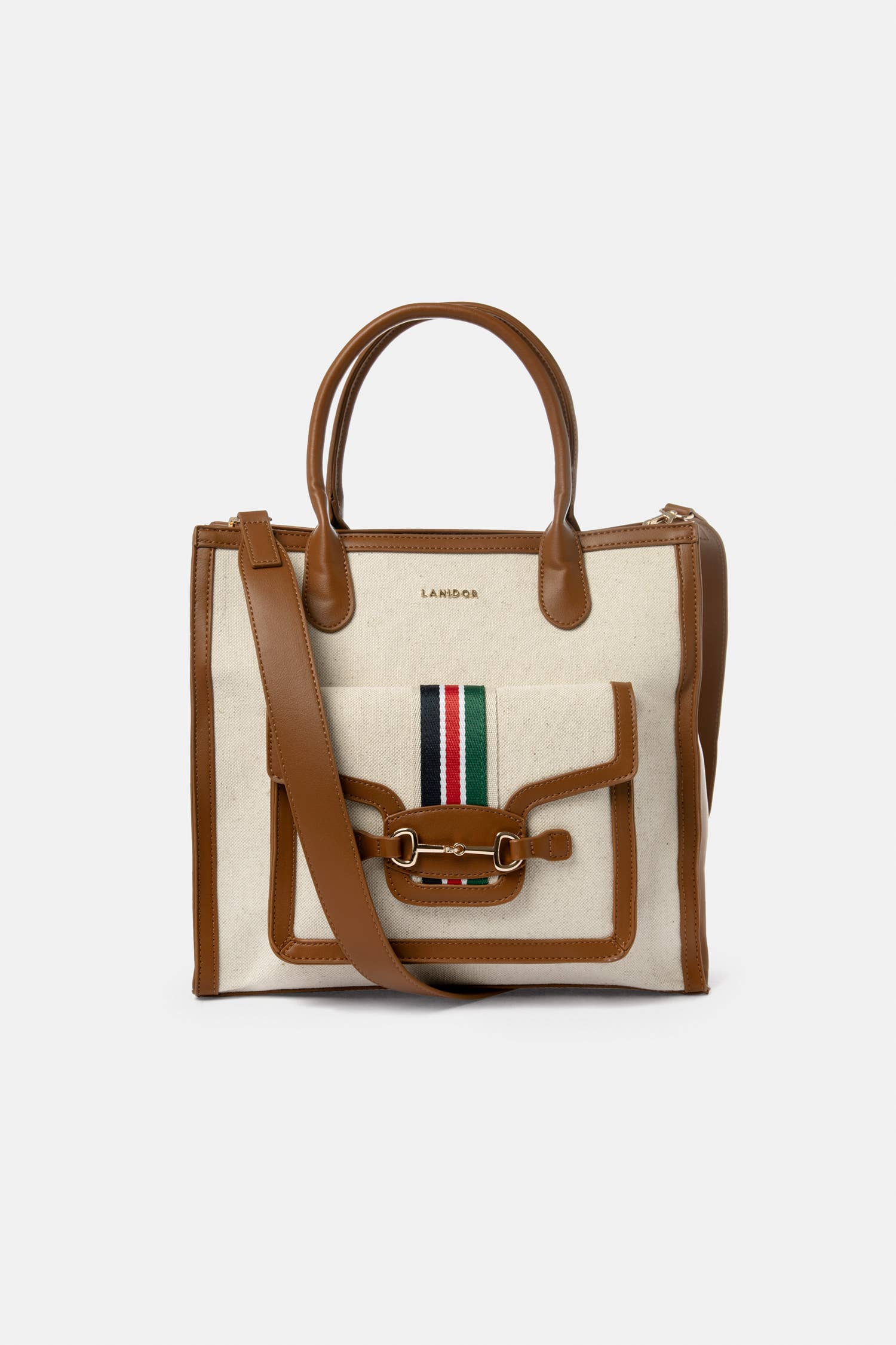 Lanidor Damen-Handtasche mit Schnallen-und Streifendetails Beige& Camel