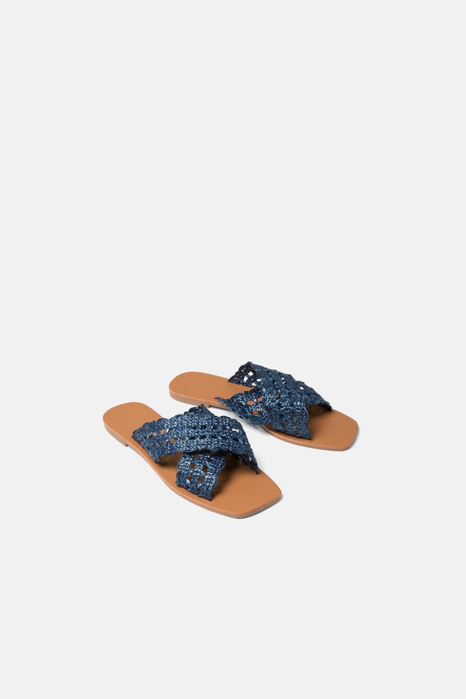 Lanidor Sandale "Saphira" - Flache Sommerschuhe in Flechtoptik - Mittelblau