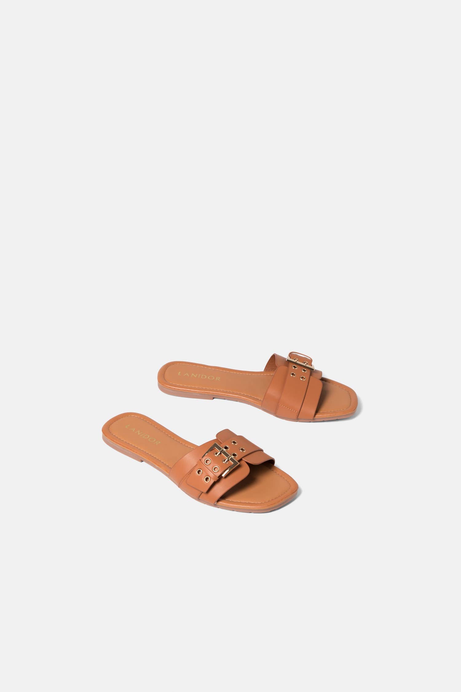 Lanidor Sandalen "Chic" - Flache Slides aus Eco-Leder mit goldener Schnalle