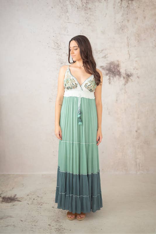 Maxikleid "Megan" - Aquamarin- und Grüntönen - 100% Viskose