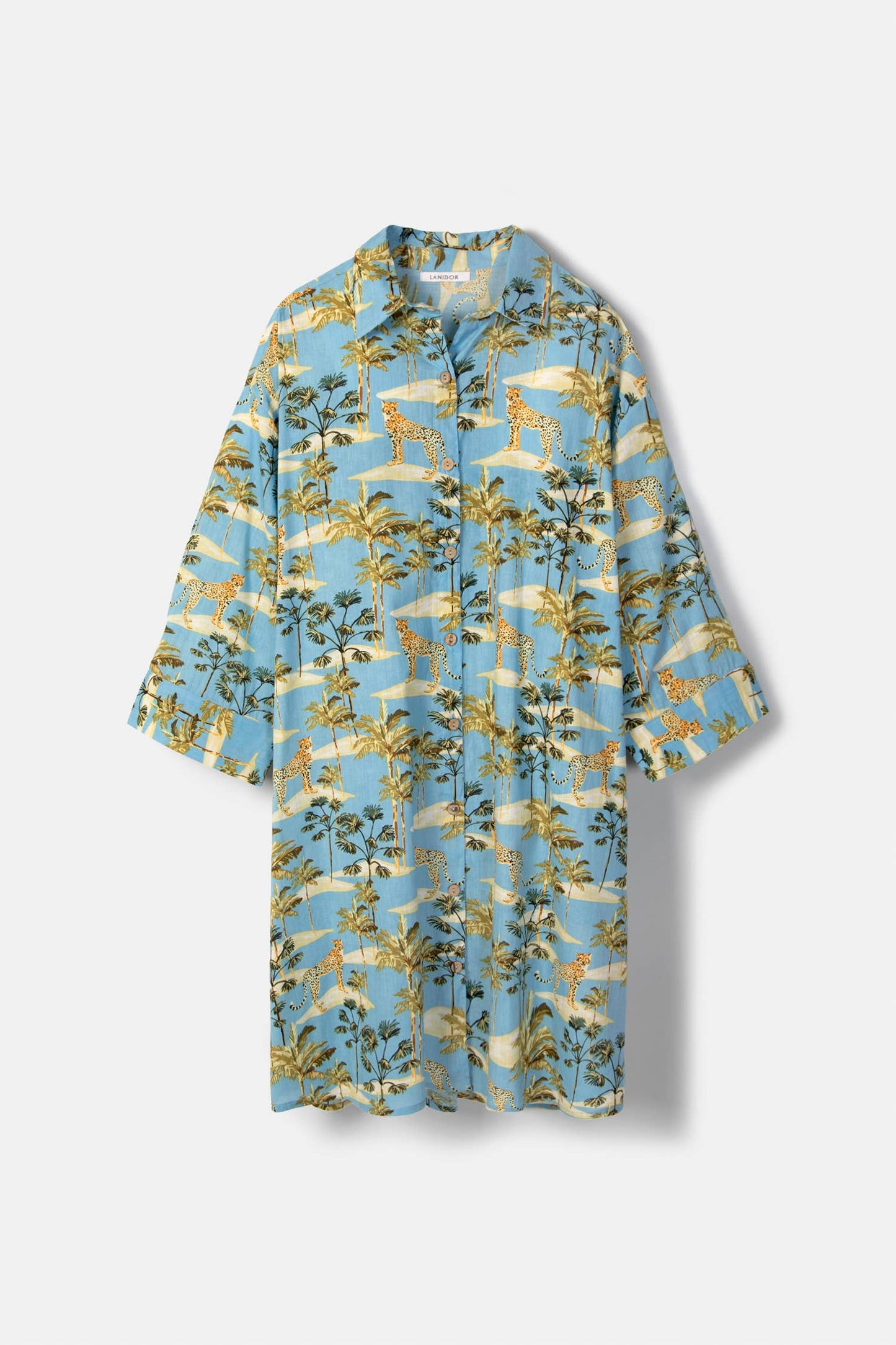 Lanidor Tunika mit Palmenprint - 100% Baumwolle passend zum Bikini & Badeanzug