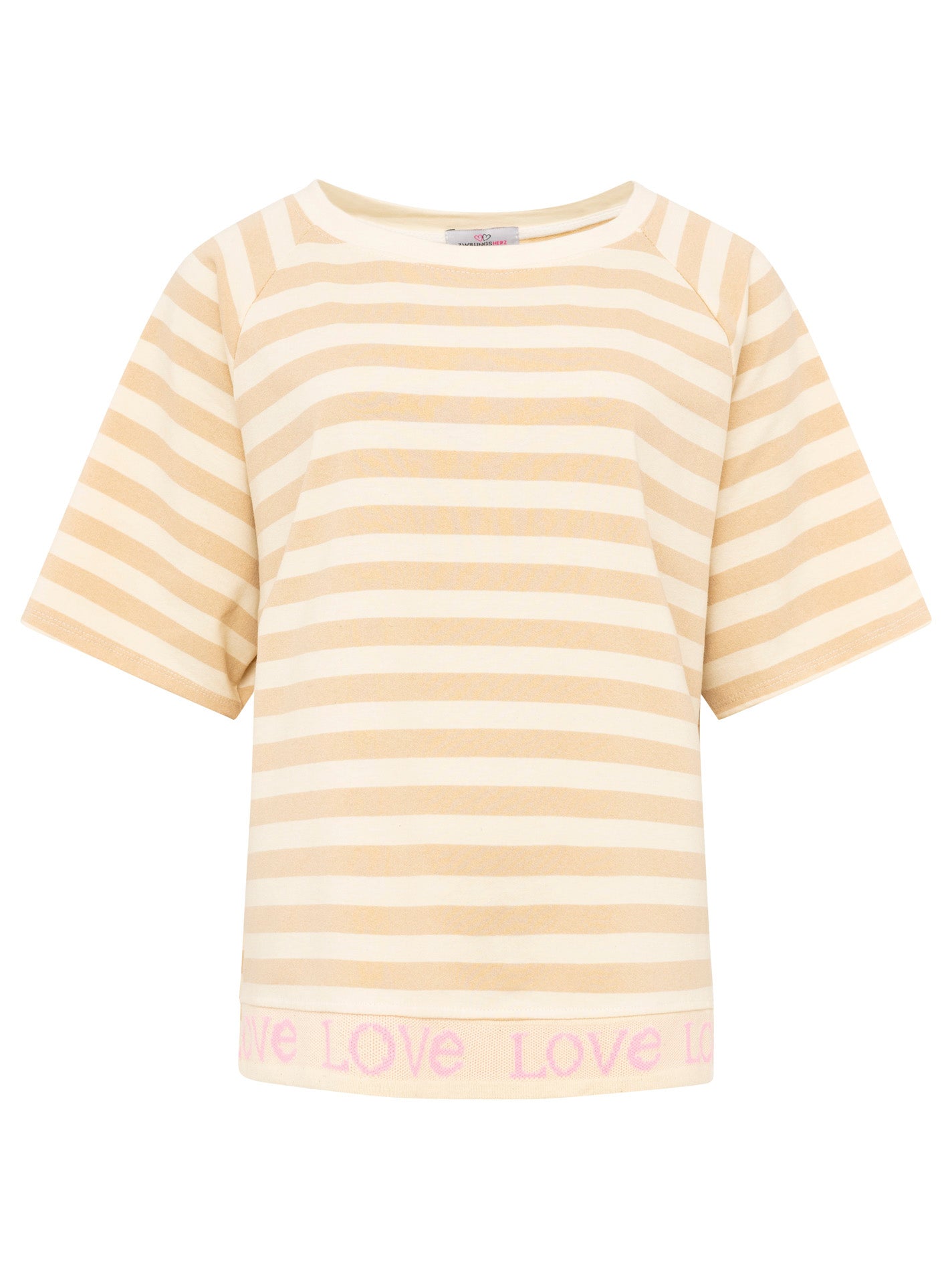 Zwillingsherz Oversized Sweatshirt mit Streifen - 100% Baumwolle, Beige -Creme