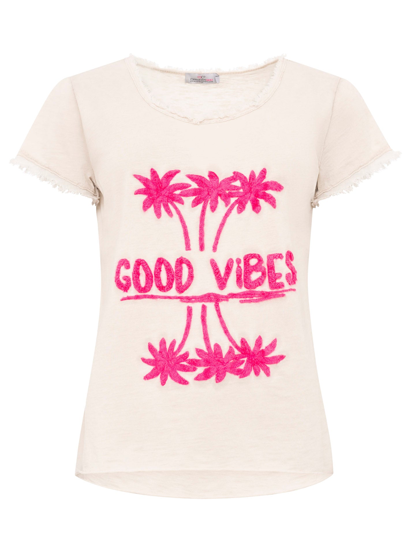 T-Shirt "Good Vibes unter Palmen - Weiß - Zwillingsherz