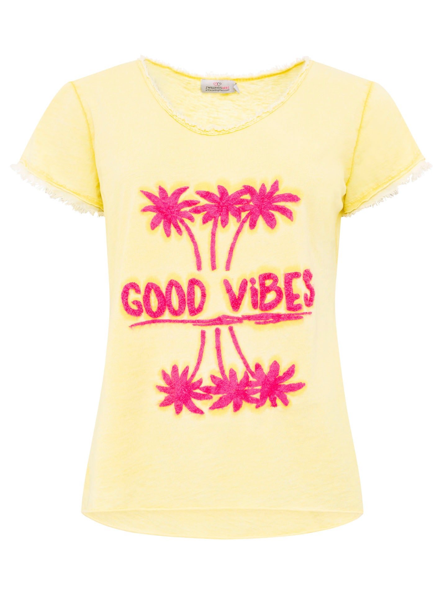 T-Shirt "Good Vibes unter Palmen - Gelb - Zwillingsherz