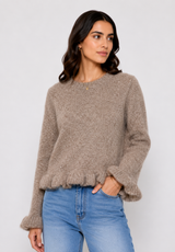 Audrey Paris Strickpullover mit Rüschen in Taupe