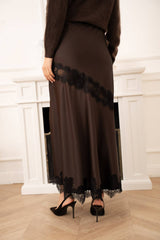 Choklate Paris - Asymmetrischer Satinrock in Braun mit Spitzendetails