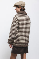 Lanidor - Winter-Jacke - Hahnentritt mit Teddyfell in Beige & Braun