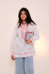 The Corner Bestickte Baumwollbluse Weiß  Herz- und Blumenstickerei