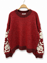 Afinity Strickpullover Audrey mit Blumenstickerei Rouge – lockerer Schnitt