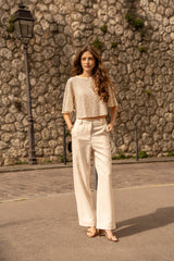 Choklate Paris Hose Beige mit Bügelfalten Baumwolle Lyocell