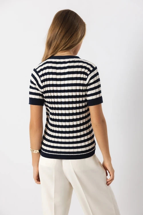 Lanidor- Gestreifte Kurzarm-Strickjacke aus Baumwolle - Maritimer Cardigan mit Knöpfen