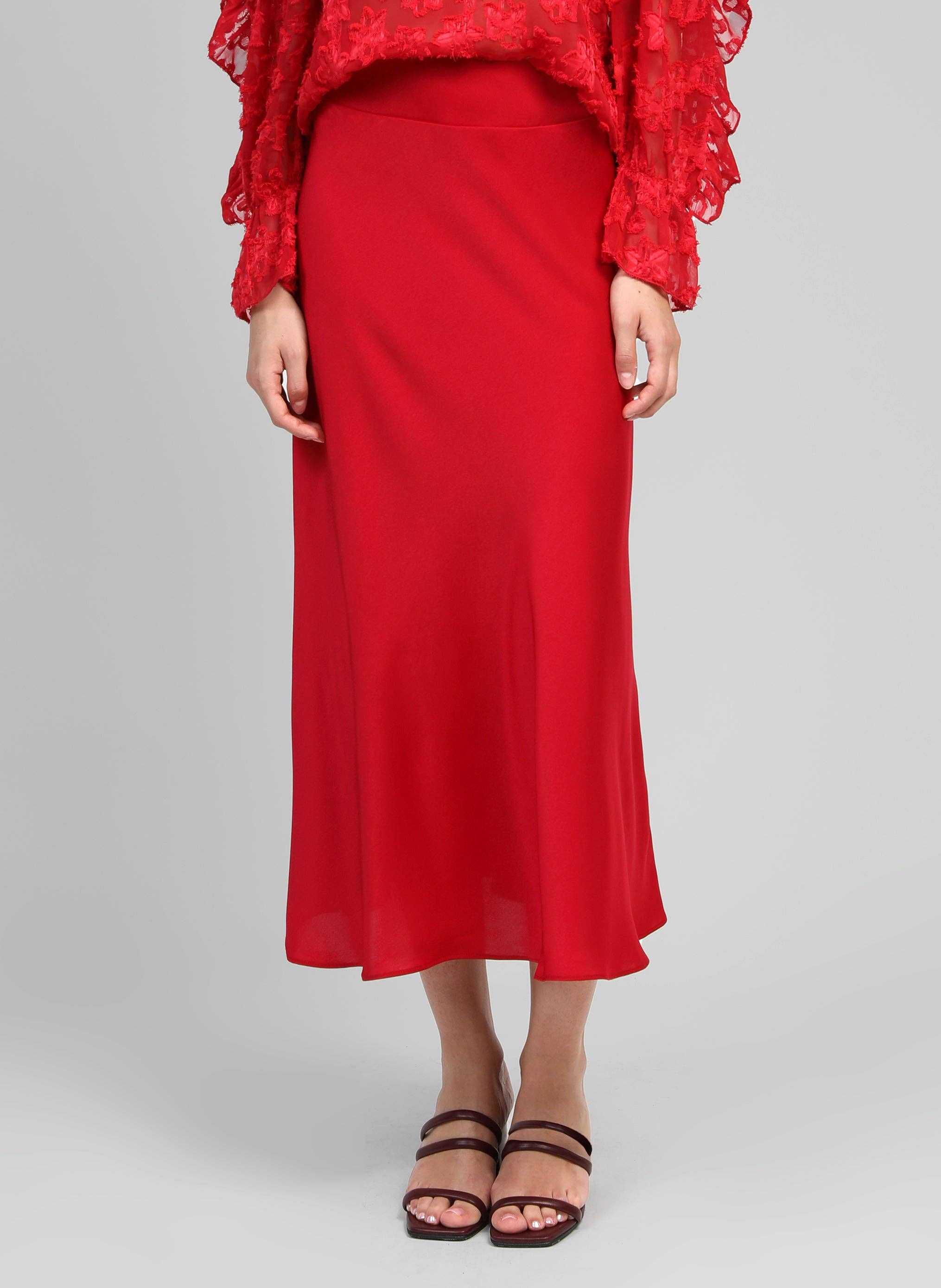 An'ge Paris Midi-Rock Janiala Rot - Ausgestellter Schnitt