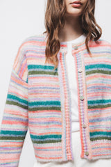 Lanidor Strickjacke Gestreift Multicolor Oversized - Knopfverschluss